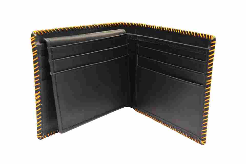 Double Compartment 9-Slot High-Contrast Stitching Mens Leather Wallet