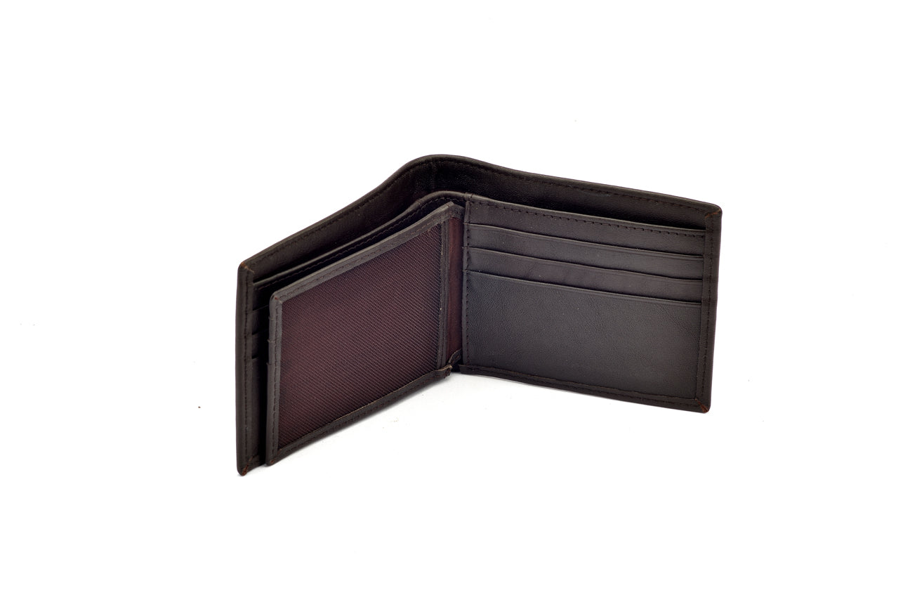 Double Compartment 9-Slot Engraved Mens Leather Wallet