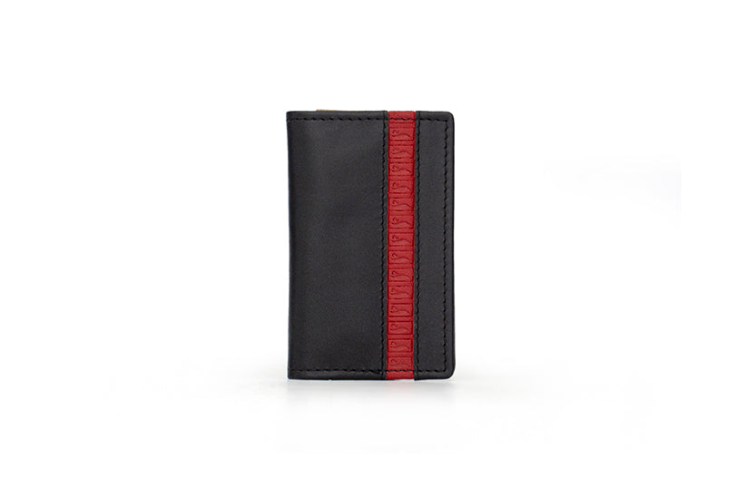 Black and Red Striped Leather Card Holder