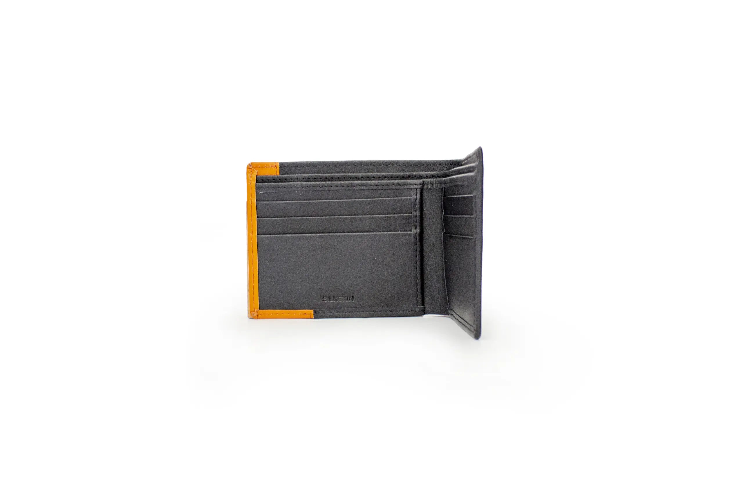 Double Compartment 6-Slot Bright Edge Accent Mens Leather Wallet