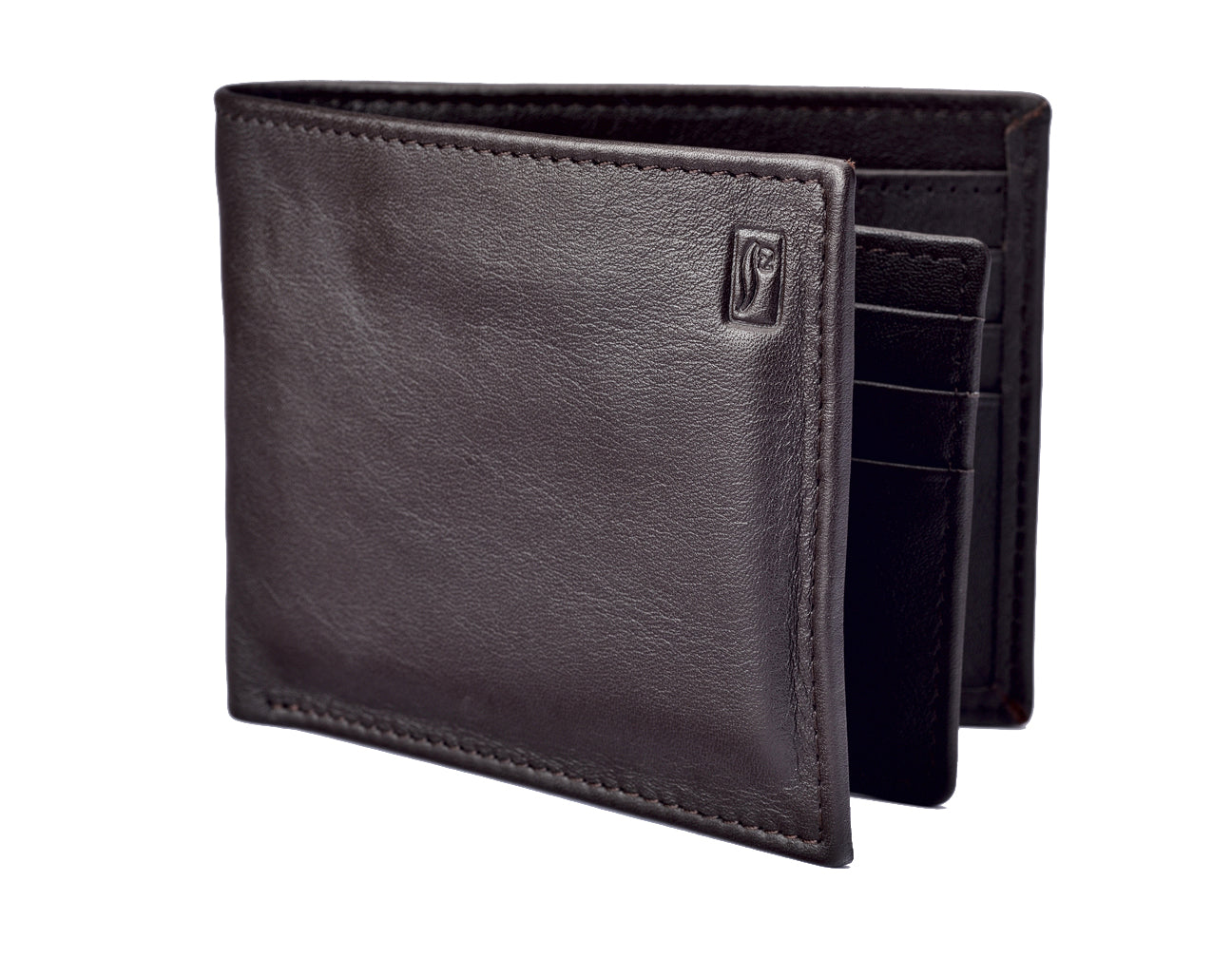 Double Compartment 9-Slot Engraved Mens Leather Wallet