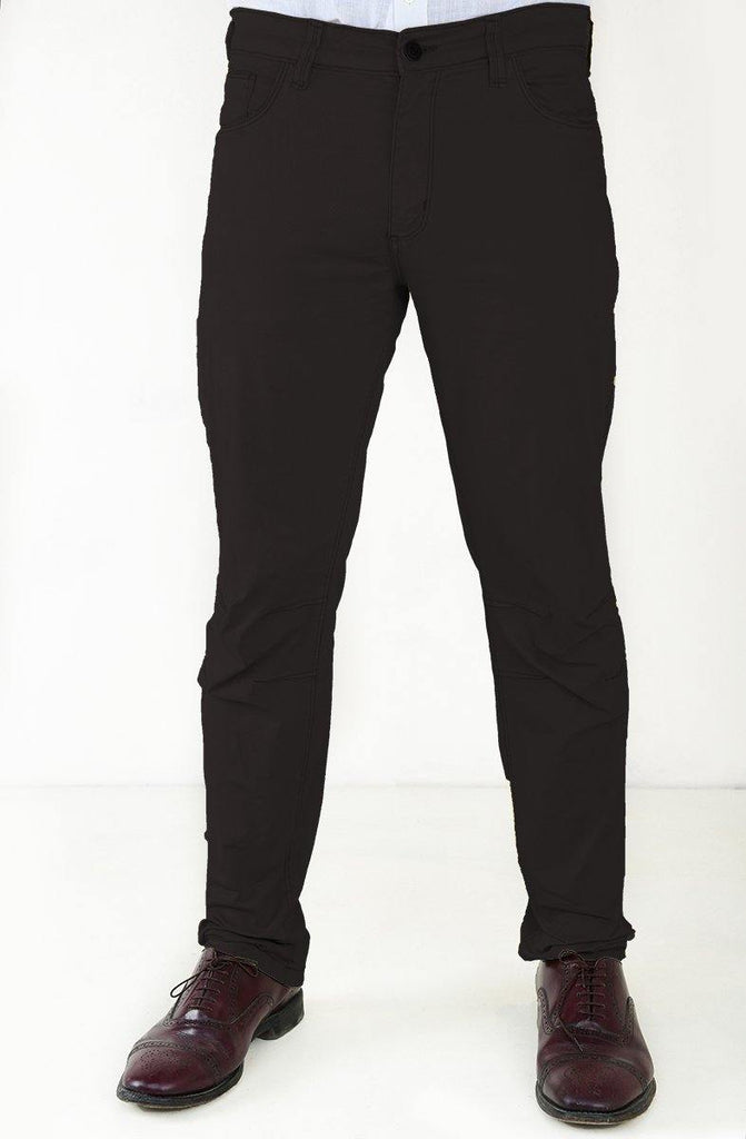 Buy BASICS TAPERED FIT CAVIAR BLACK STRETCH TROUSERS for Men Online   22BTR48290