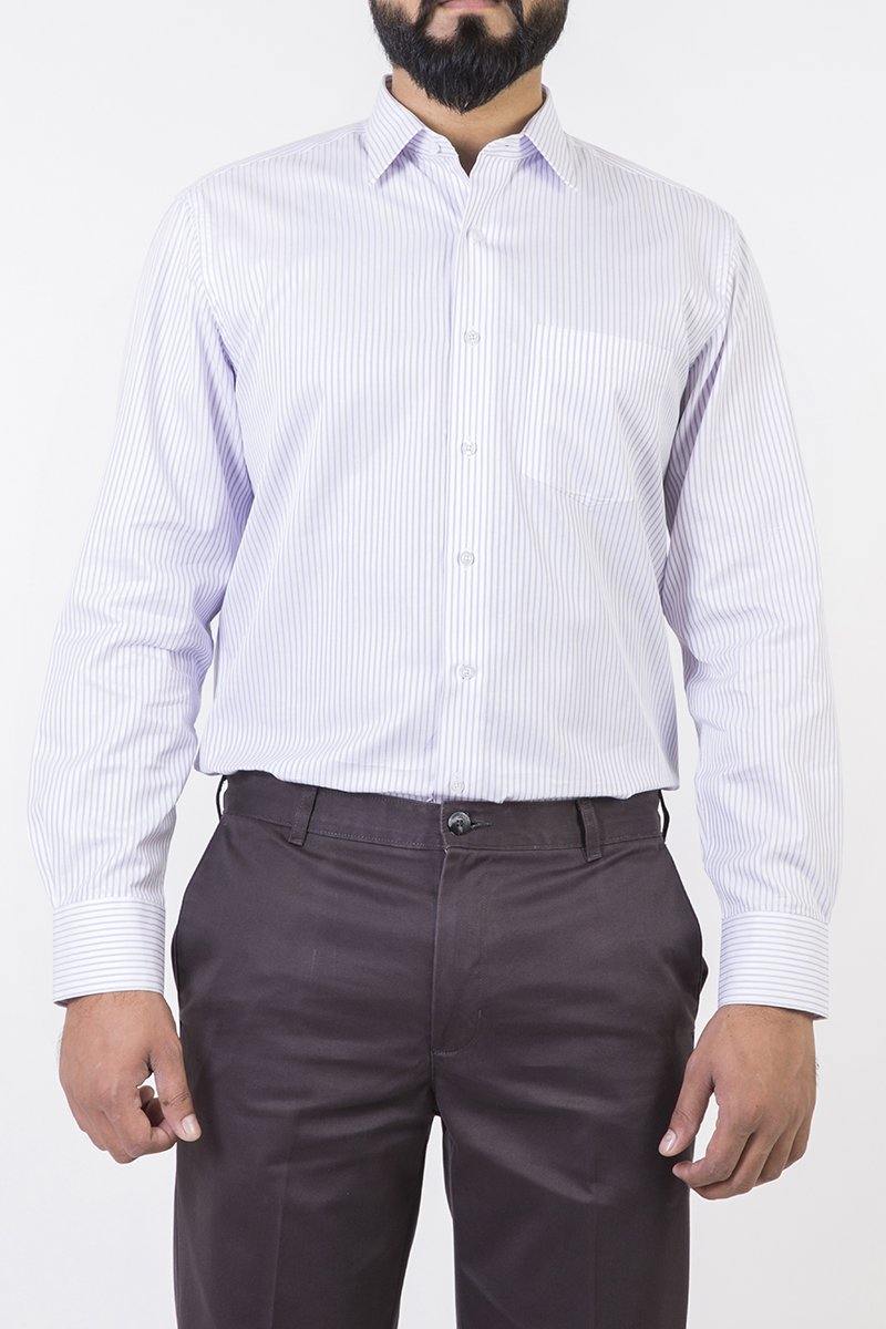 Purple Stripes on White Formal Cotton Shirt - Bien Habille Pakistan