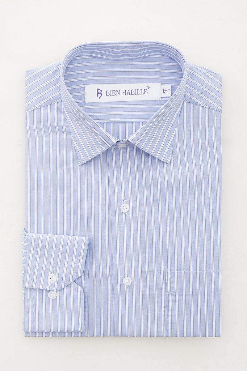 White Stripes on Blue Formal Cotton Shirt - Bien Habille Pakistan